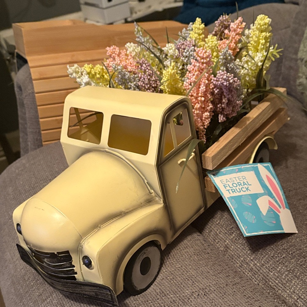 Yellow Easter Floral Truck Home Accent